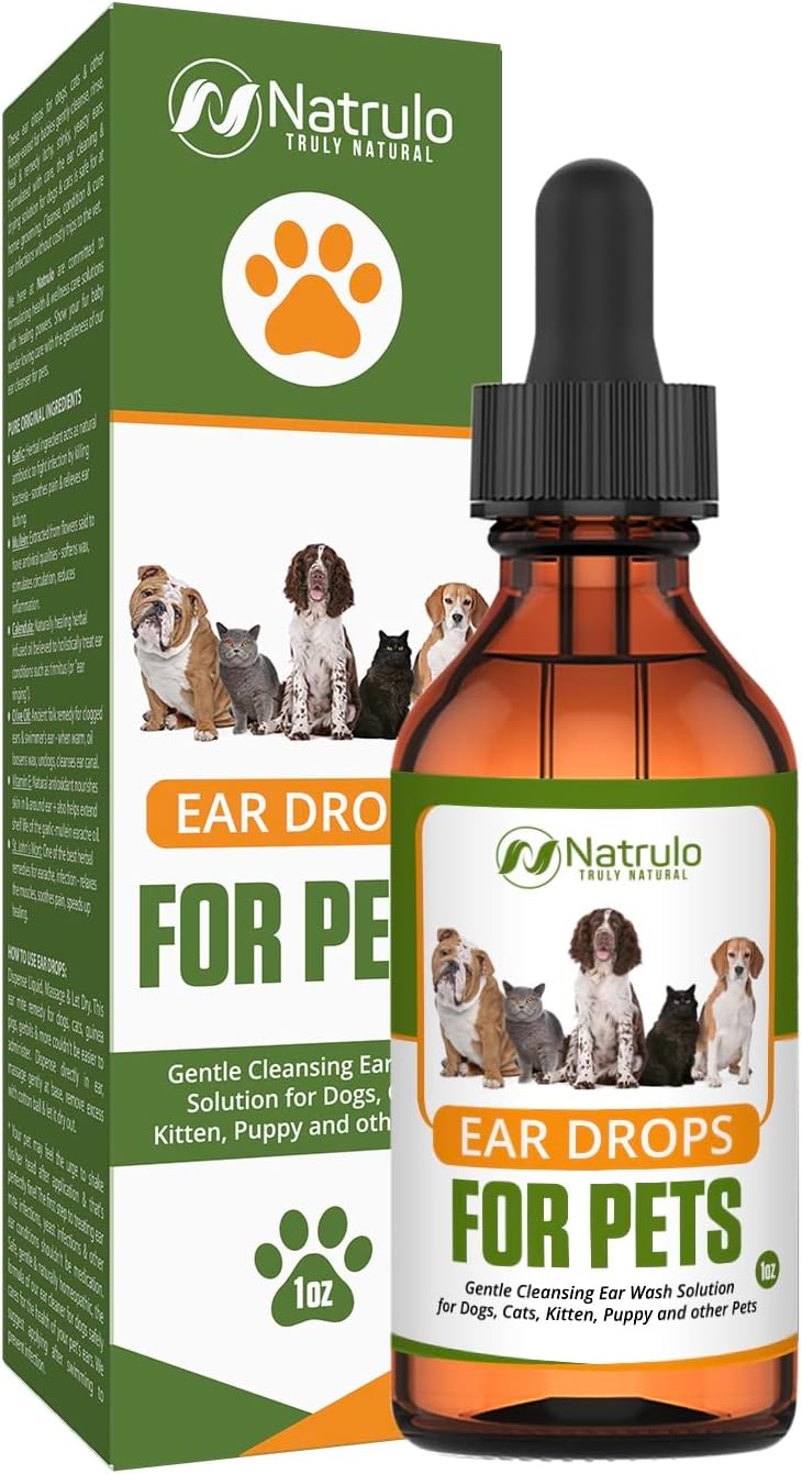 Natural Ear Cleaner for Dogs, Cats, Kitten, Puppy – Gentle Cleansing Ear Wash Solution Mite Infection & Yeast Treatment for Pets – Drying