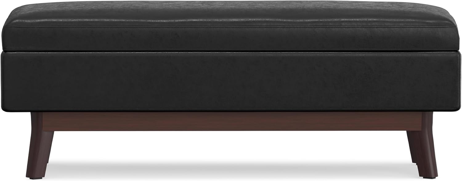 SIMPLIHOME Owen 34" Wide Vegan Leather Lift Top Ottoman in Dark Blue
