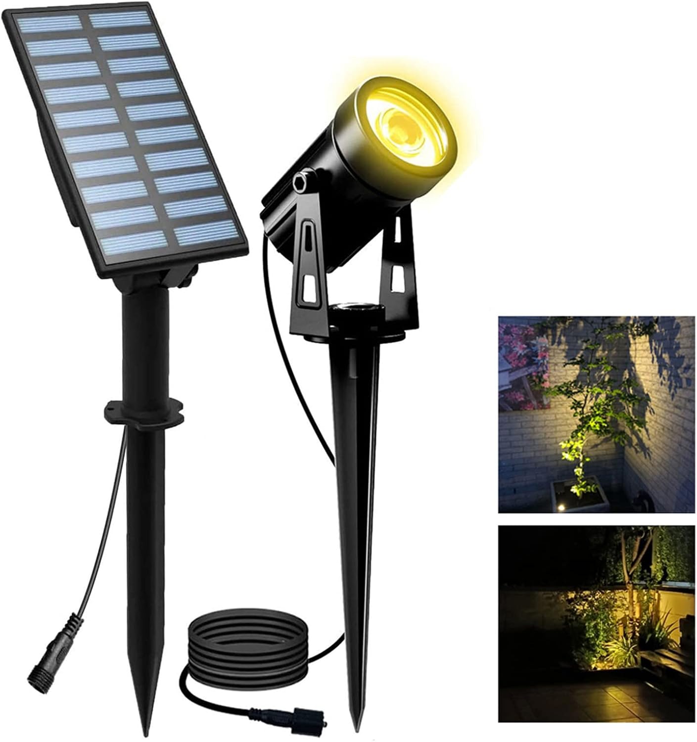 T-SUN Solar Spot Lights Outdoor, Dual Head Solar Spotlights, Cool White | IP65 Waterproof, 2 Brightness Modes, Dusk to Dawn Solar Uplights for Garden, Yard, Pathway, Patio, Lawn
