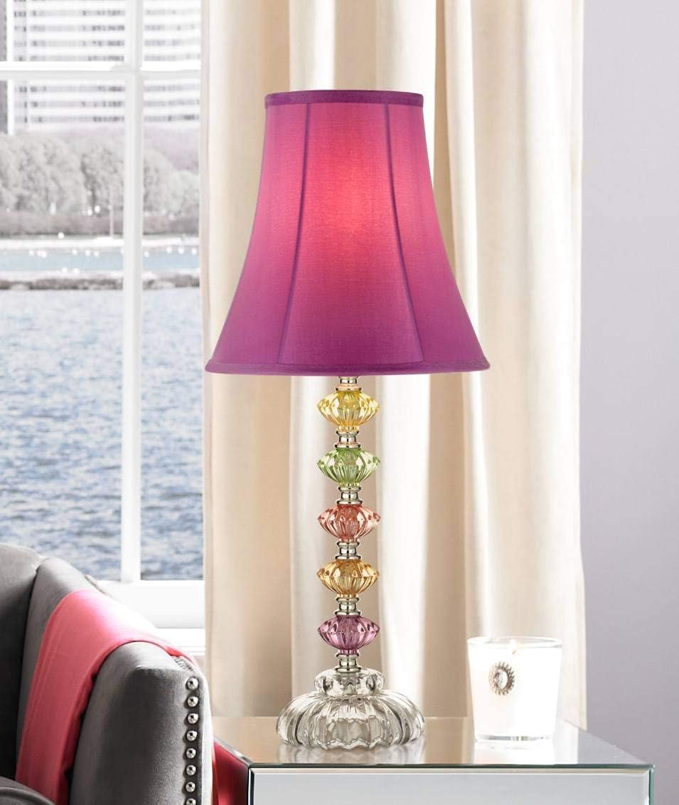 Bohemian 21" High Table Lamp Glass Stacked Traditional Modern Colored | Orchid Pink Chic Multi Kids Girls Living Room Bedroom Bedside House Nightstand Office Home Family Bell Shade