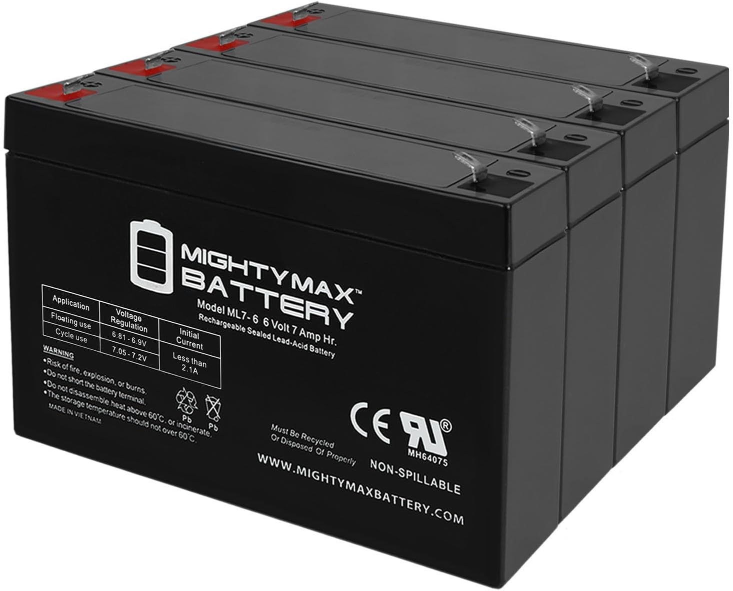 Mighty Max Battery ML7-6 - 6 Volt 7 AH, F1 Terminal, Rechargeable SLA AGM Battery, Mighy Max Product