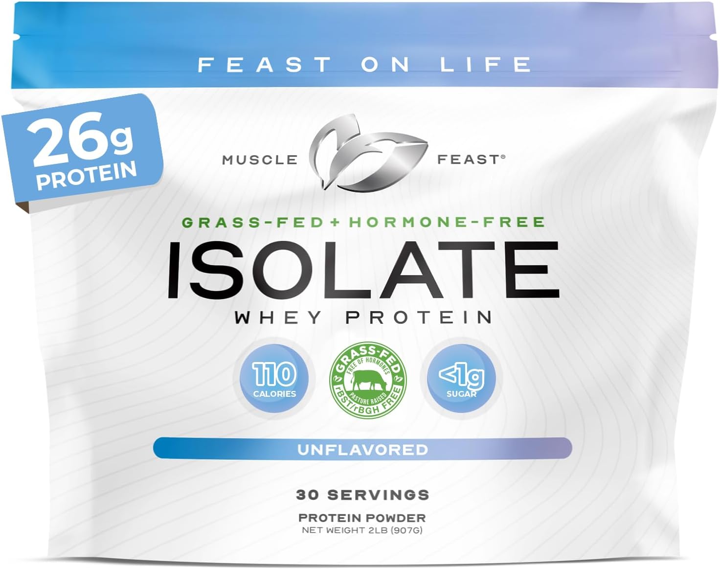 Muscle Feast Grass-Fed Whey Protein Isolate Powder, Chocolate (2lb) | All Natural Hormone Free Pasture Raised, Whey Isolate Protein for Men & Women, Clean, Non-GMO, Delicious Isolate Protein