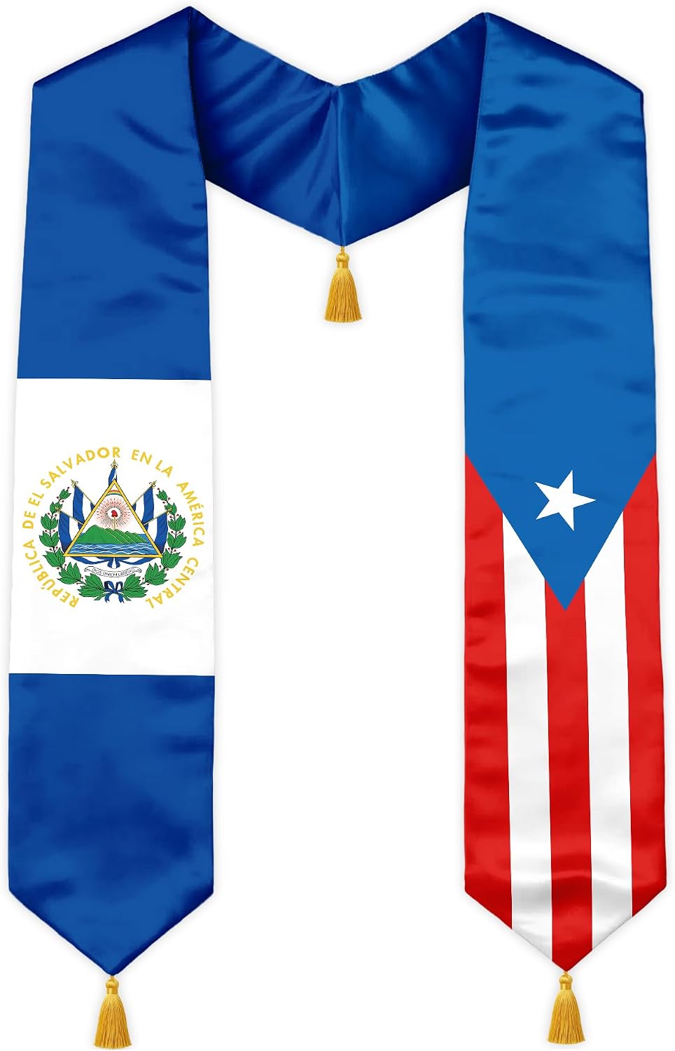 Class of 2026 Dual Flag Graduation Stole with Gold Tassels, Half and Half Country Flag Satin Sash, V-Neck