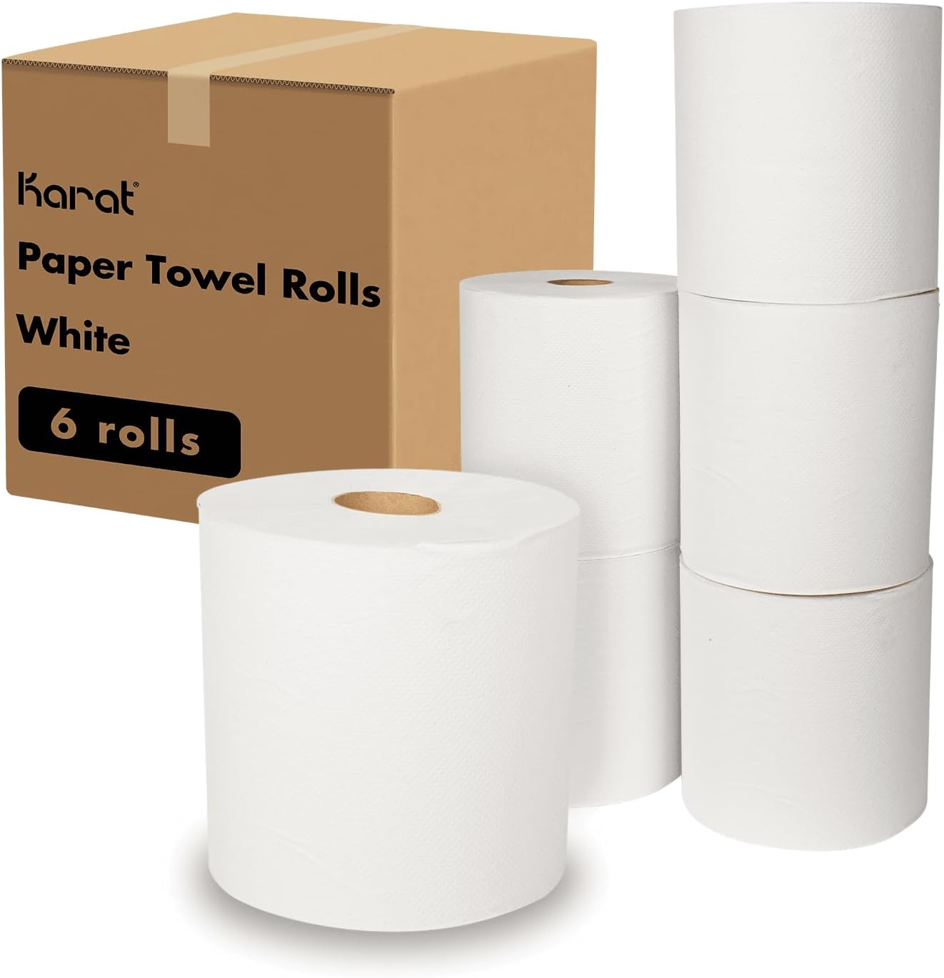 Karat Commercial Paper Towel Rolls, Absorbent & Sturdy for High Traffic Areas, White (Pack of 6)