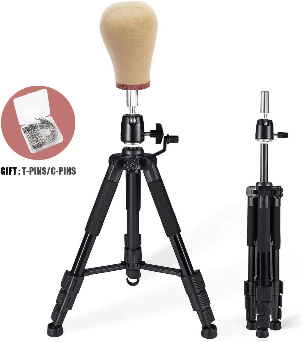 Wig Stand Tripod with Non-Slip Base Adjustable Mannequin Head Stand with Hook Heavy Duty Manikin Head Tripod | Hook Heavy Duty Manikin Head Tripod