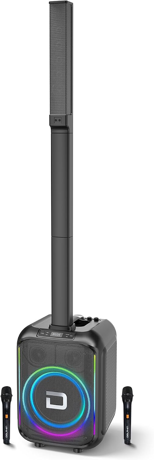 Dolphin Karaoke Bluetooth Party Speaker with 2 Wireless Mics, 10" Woofer | 200W RMS, Adjustable 3-Piece Tower Design, WaveSync TWS Pairing, USB/AUX