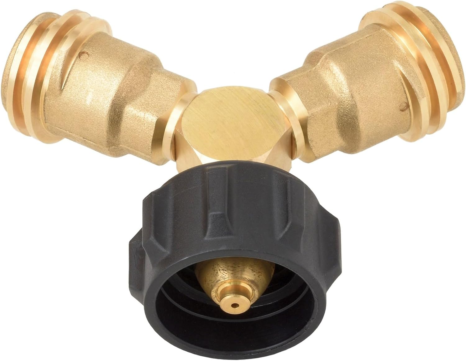 Flame King Propane Tank Y Splitter Adapter with Valves, 2-Way LP Gas Connector for 20lb Propane Tank Cylinders, Works with BBQ Grills, Camping Stoves