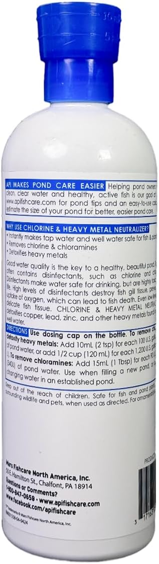 API POND CHLORINE & HEAVY METAL NEUTRALIZER Pond Water Neutralizer 32-Ounce Bottle