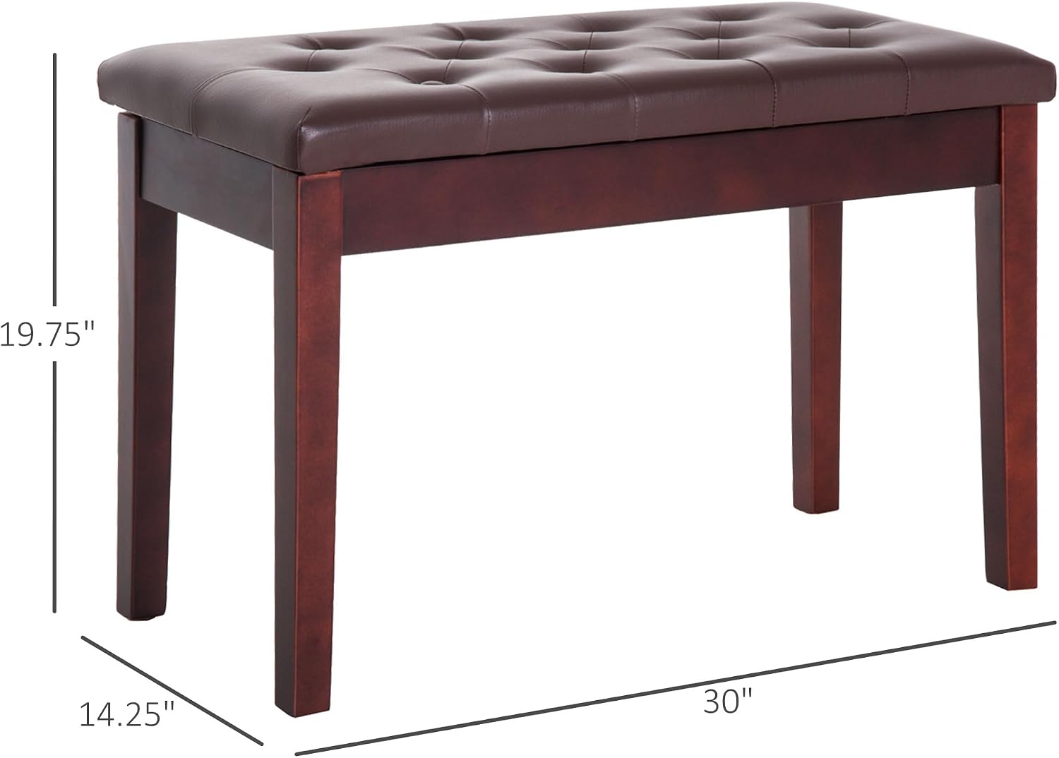 HOMCOM Piano Bench with Faux Leather Padded Cushion, Chestnut Brown | Duet Piano Chair, Wooden Frame, Button Tufted Keyboard Bench