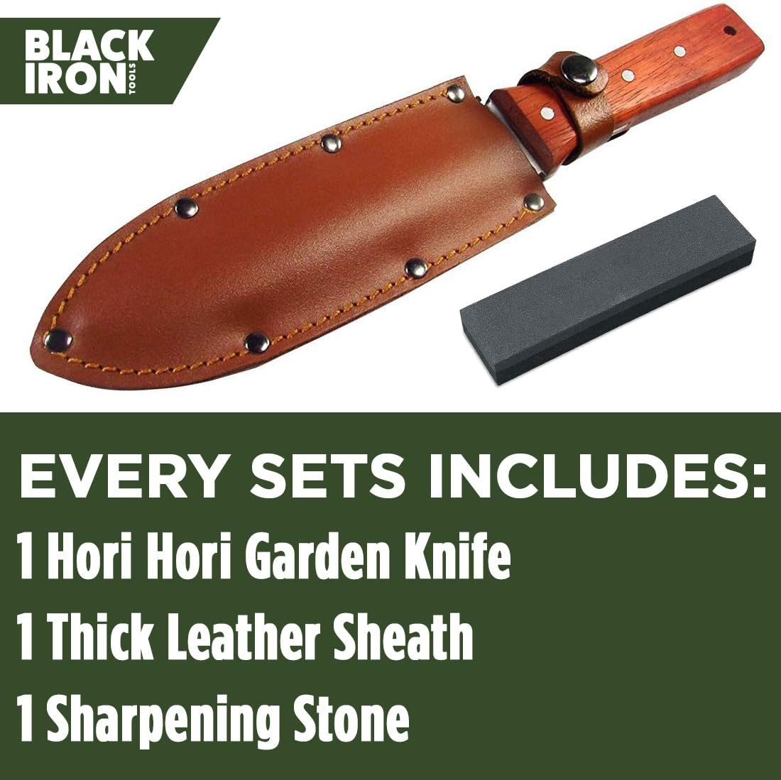 Black Iron Hori Hori Garden Knife [7 Inches, Japanese Stainless Steel] Durable Gardening Tool for Weeding, Digging