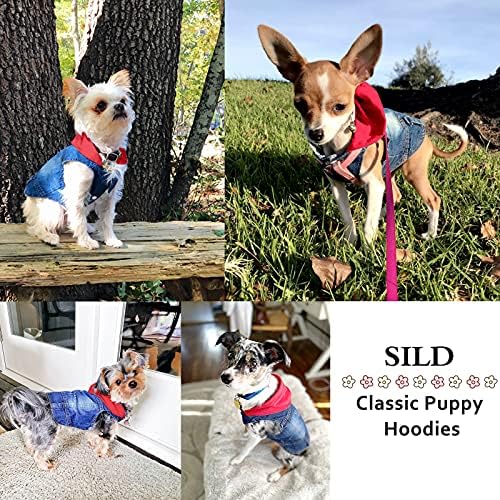 SILD Pet Dog Jeans Jacket Vest with Hooded Blue Dogs Hoodies Denim Cat Coat | Boy Girl Male Dogggie Puppy Cute Vintage Cool Classic Small Medium Machine Washable Apparel Clothes Outfit T-Shirts Costume