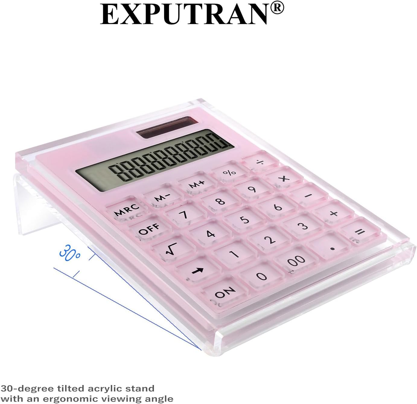 Acrylic Calculator with Stand, Battery and Solar Hybrid Powered Basic Calculator 12-Digit LCD Display,Home Office Desktop Accessories(Silver)