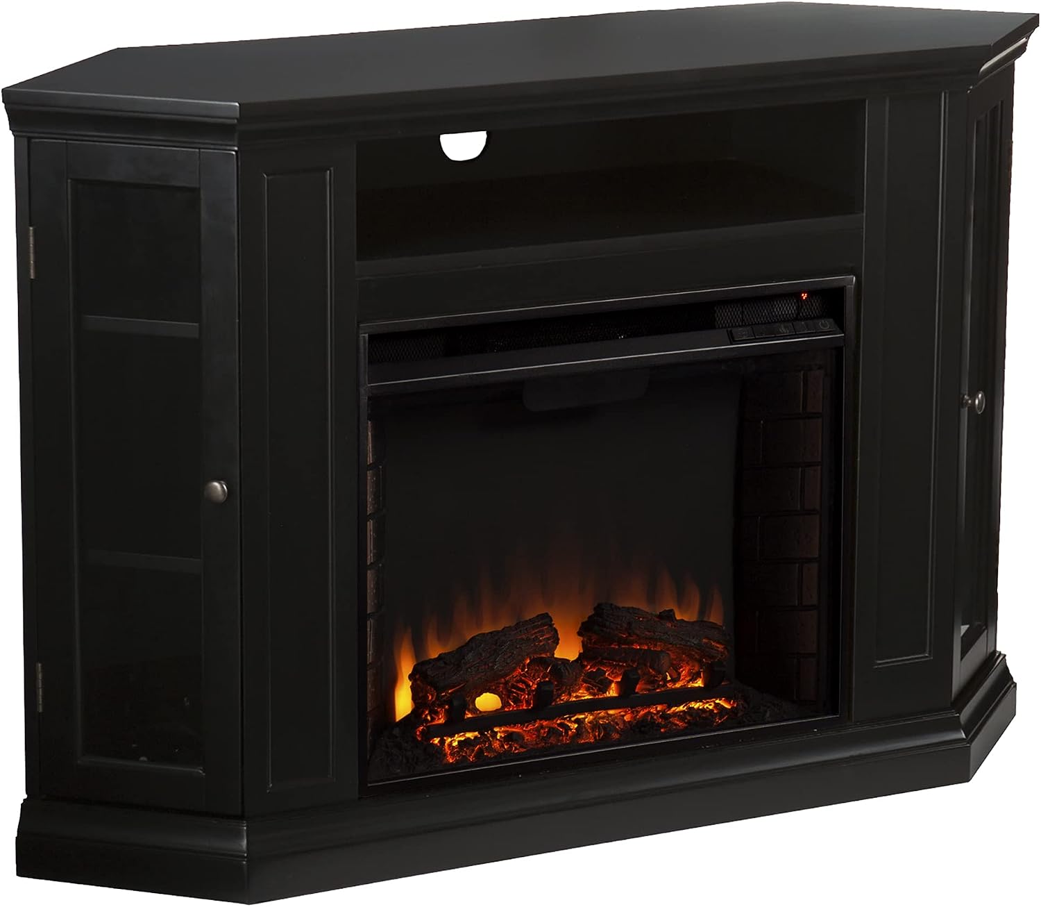 SEI Furniture Claremont Convertible Corner Electric Fireplace Media Stand with Storage, Black