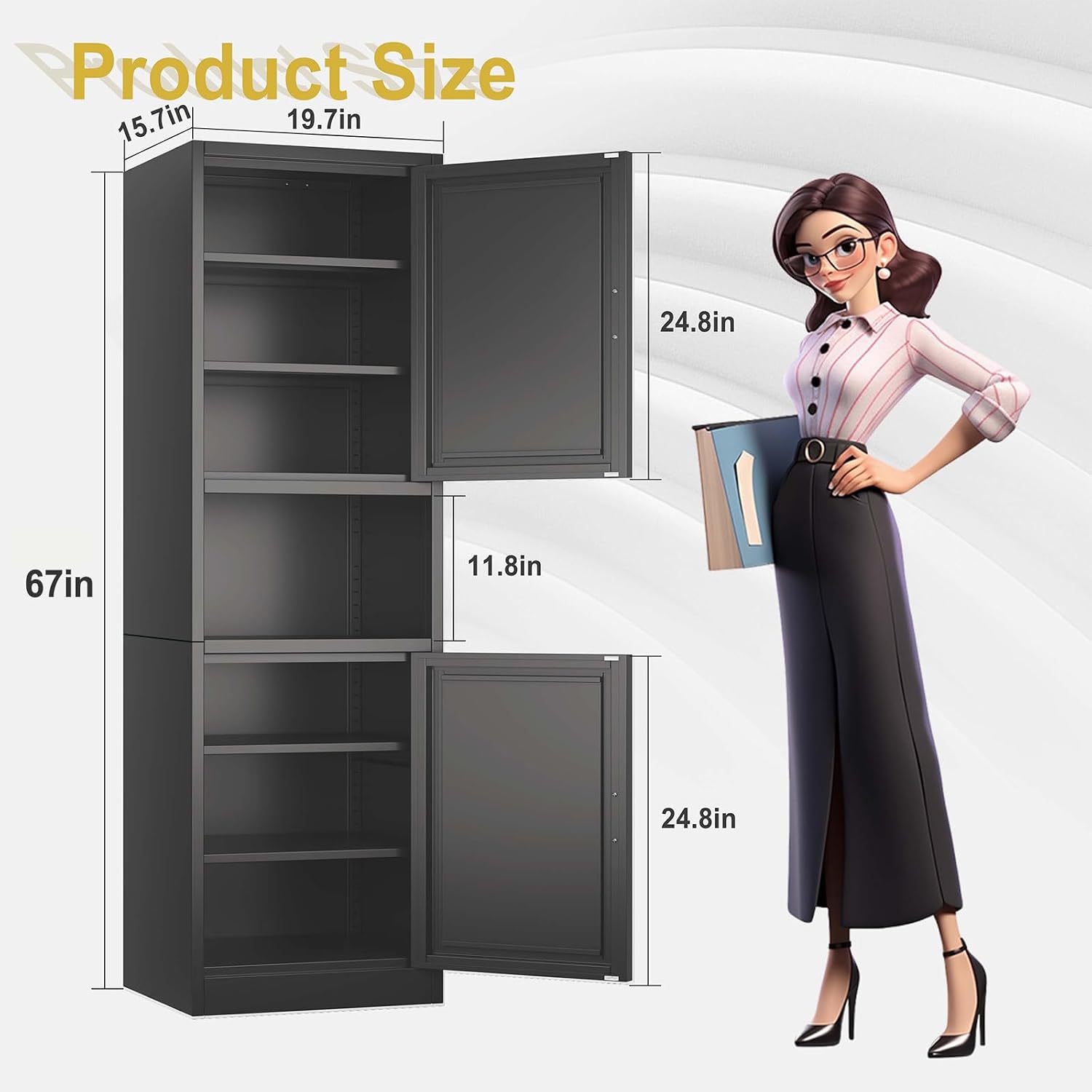 pozdeg 67" Tall Narrow White Metal Storage Cabinet | 2 Doors, 4 Adjustable Shelves, Freestanding Slim Pantry Organizer for Bathroom Kitchen Living Room