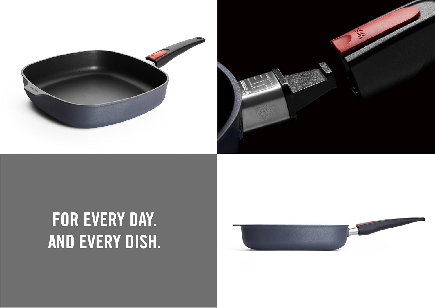 Woll Diamond Lite Cast Iron Frying Pan Square Induction 26 x 26 cm Height 6 cm with Removable Handle Suitable for All Types of Cookers Non-Stick Cast Aluminium