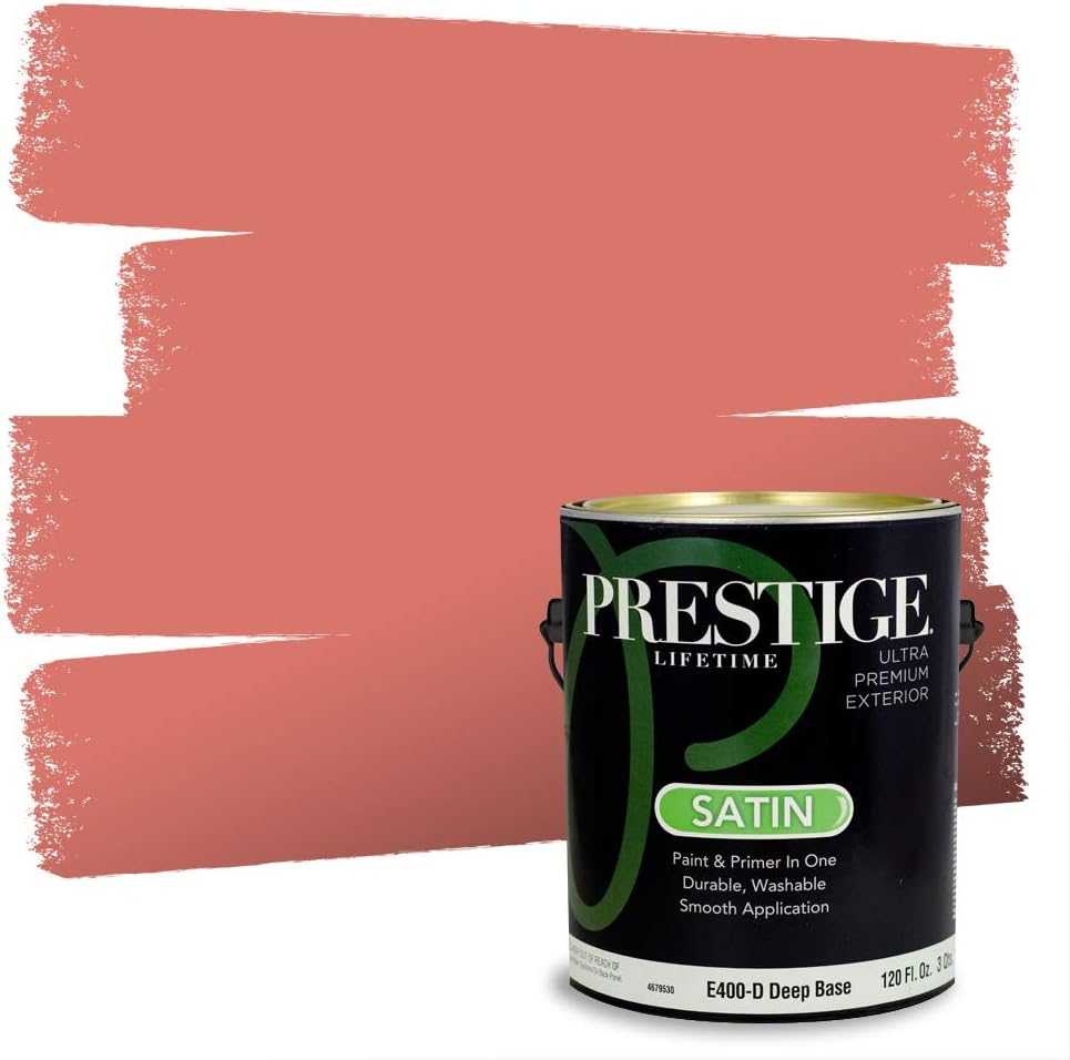 PRESTIGE Paints Exterior Paint and Primer In One, 1-Gallon, Satin, Comparable Match of Sherwin Williams* Grenadine*
