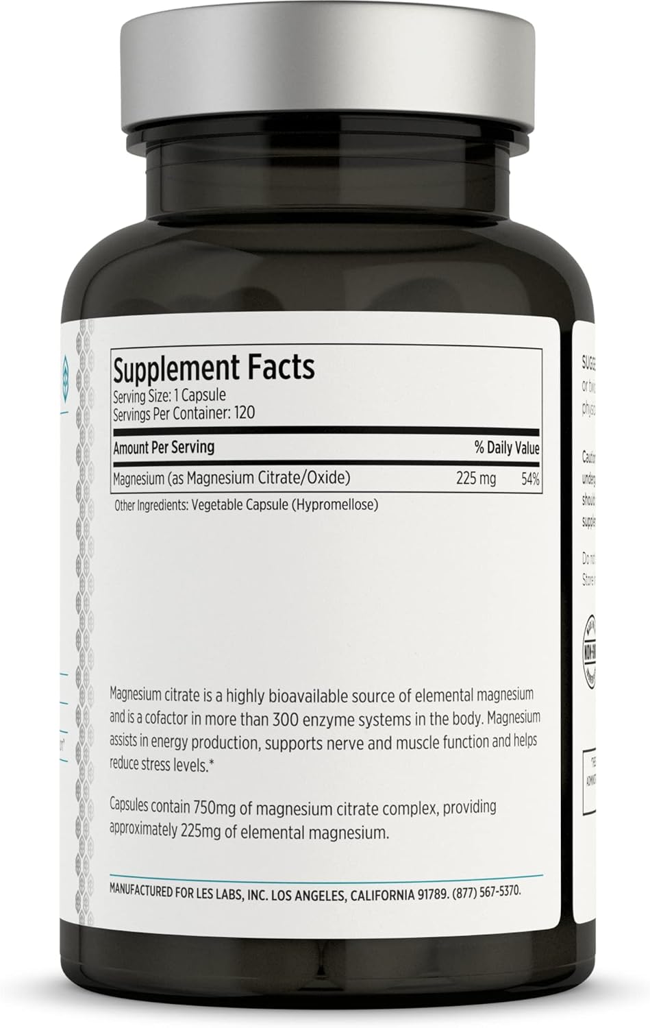 LES Labs Magnesium Citrate Supplement, 120 Capsules | Magnesium Citrate, Stress & Sleep Support, Muscle & Nerve Function, Heart Health, Relaxation, Energy & Metabolism, Non-GMO