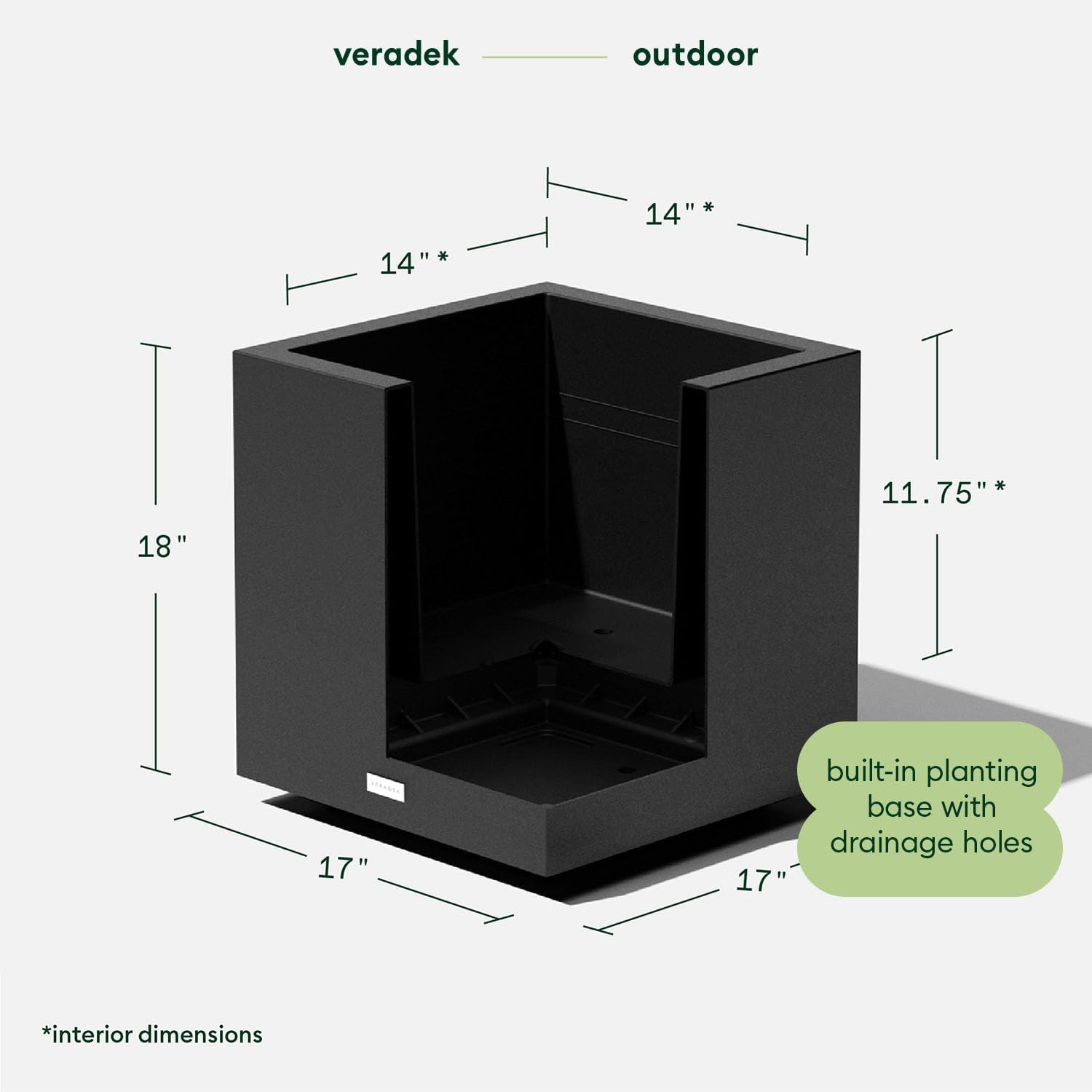 Veradek Block Series Cube Planter - Square Outdoor Planter | Made From Durable Plastic With Double-Walled Construction. Modern Porch/Patio Décor for Plants and Flowers