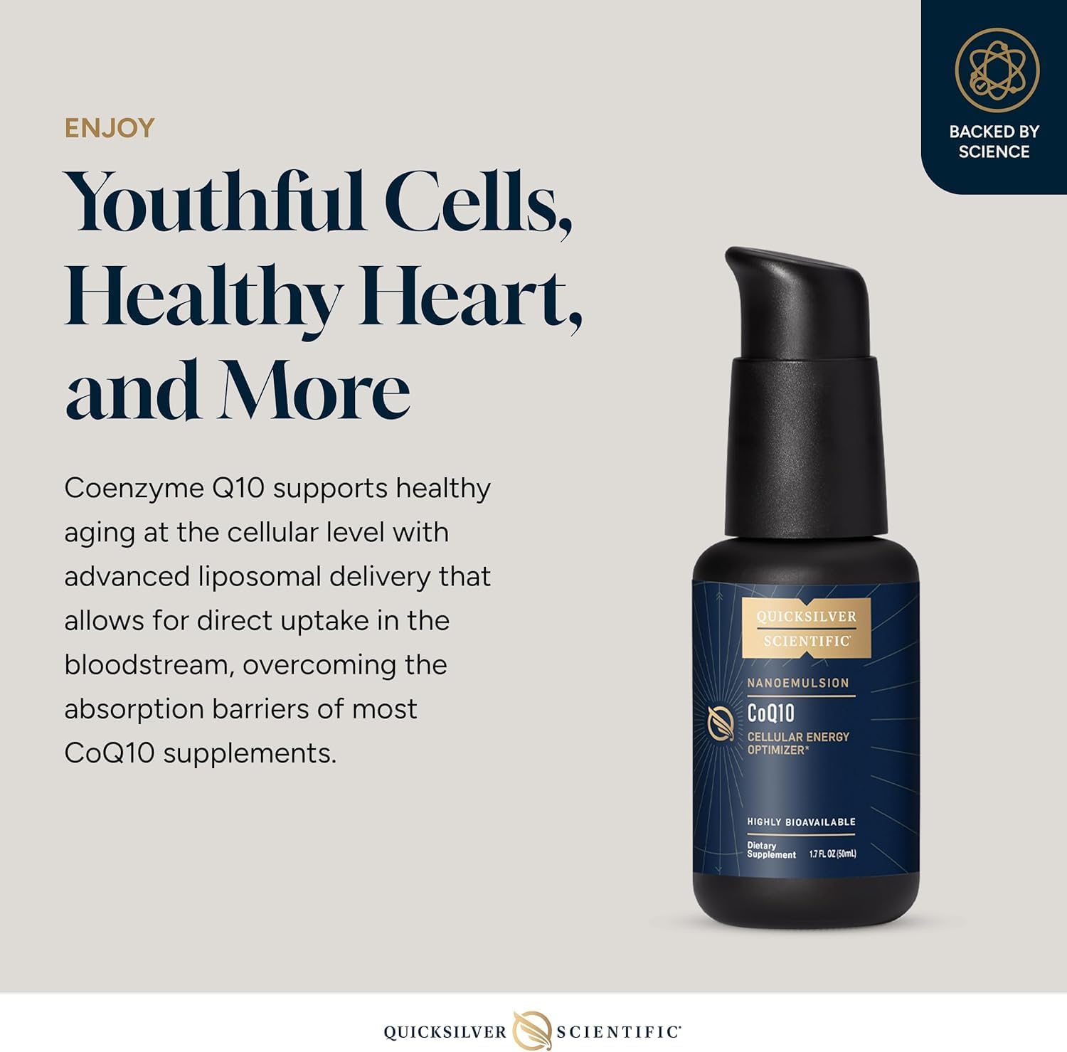 Quicksilver Scientific CoQ10 Nanoemulsion, 1.7oz / 50ml | Liposomal Coenzyme Q10 Cardiovascular Support and Cellular Energy Supplement