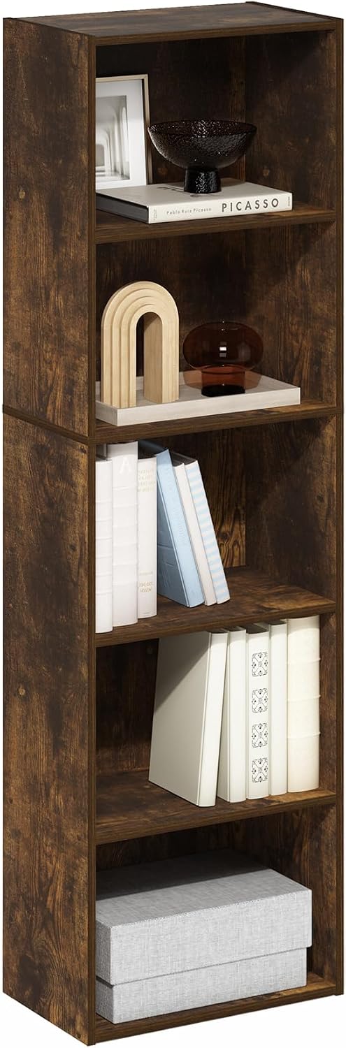 Furinno LUDER Book Shelf, 5-Cube Bookshelf, Reversible Bookcase, 9.4 x 19.5 x 31.5, Easy Assembly, for Living Room, Bedroom, Home Office, White