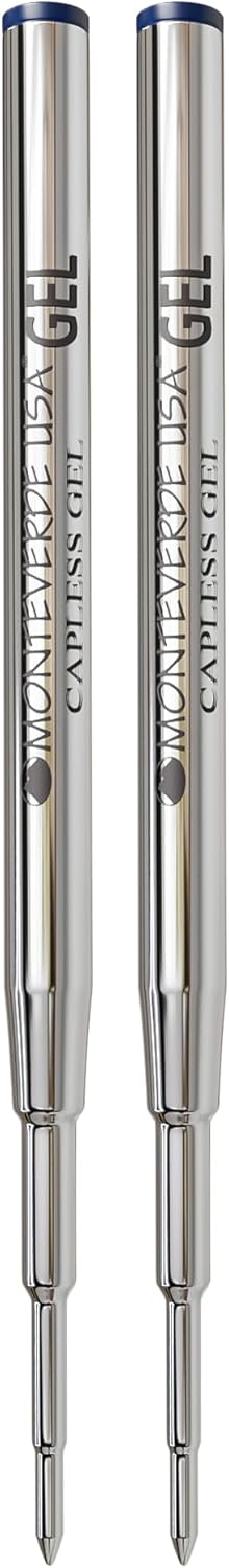 Monteverde Capless Gel Refill to Fit Montblanc, Medium, Blue/Black, 2 Pack | Capless gel refill offers smooth