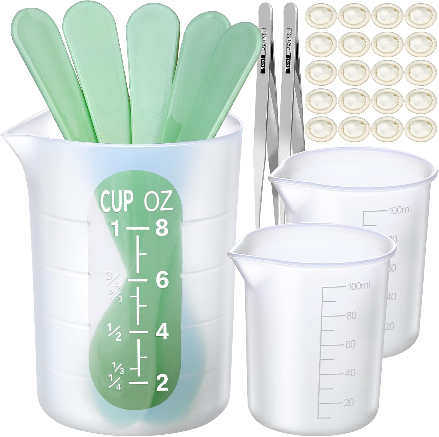 LEOBRO Silicone Measuring Cups for Epoxy Resin, 250 & 100ml Reusable Epoxy Resin Mixing Cups, Silicone Pouring Cup, with Stir Sticks, Finger Cots