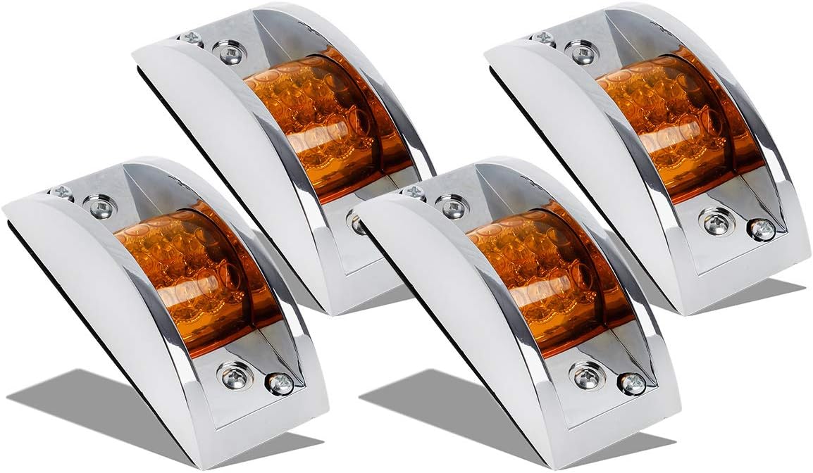 Partsam 4x Sealed Chrome Armored LED Trailer Clearance Light Side Marker Light 12LED Amber