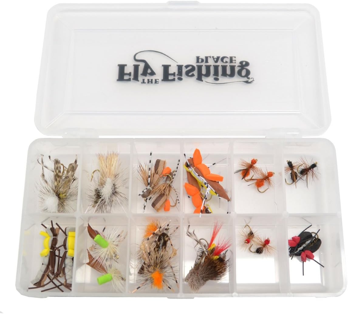 The Fly Fishing Place Trout Fly Assortment - Essential Terrestrials Fly Fishing Flies Collection - Includes Foam Hoppers, Ants, Beetles