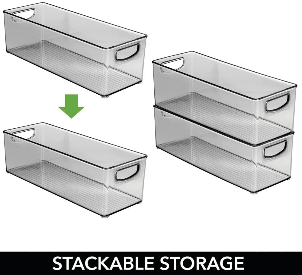 mDesign Plastic Video Game and DVD Storage Organizer - Game and Movie Disc Holder Bin with Handles for Home Media Console Stand and Closet Shelf