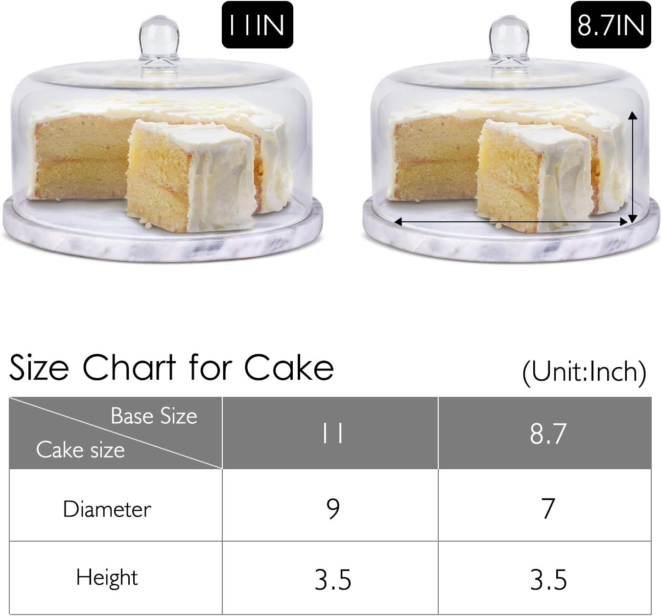 Flexzion Marble Cake Stand with Glass Dome Lid, 8.7-Inch Serving Plate