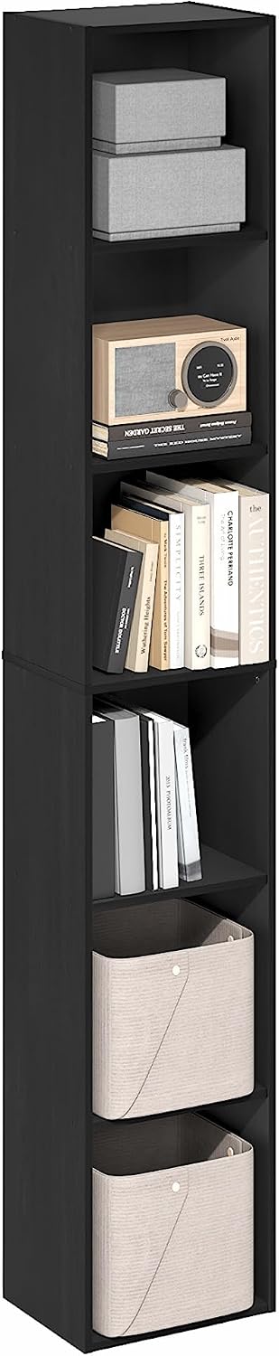 Furinno PASIR Book Shelf, 5-Tier Modern Bookshelf, Open Shelves Bookcase, 9 x 12 x 52, for Living Room, Bedroom, Home Office, Plain White