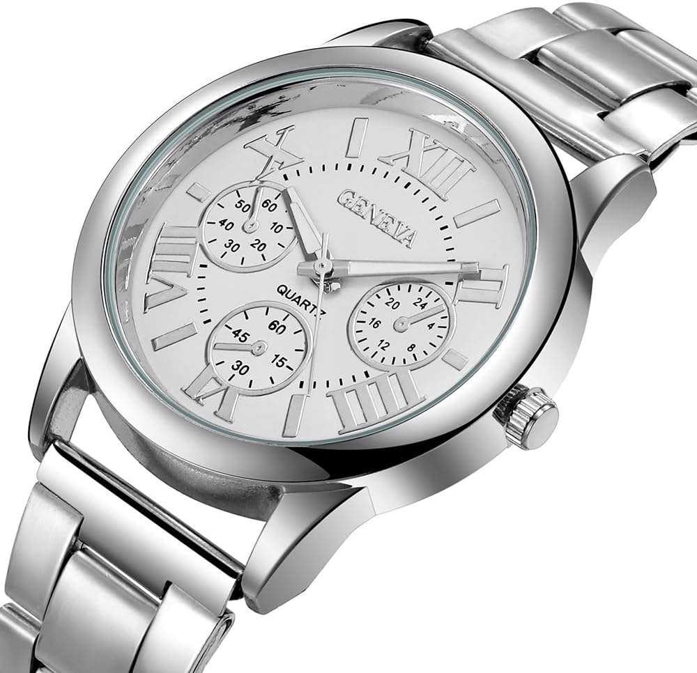 Women Girls Wholesale 2 Pack Watch Set Roman Numerals Dial with 3 Decorated Small Sub-dials Men Business Stainless Steel Quartz Analog Wrist Watches