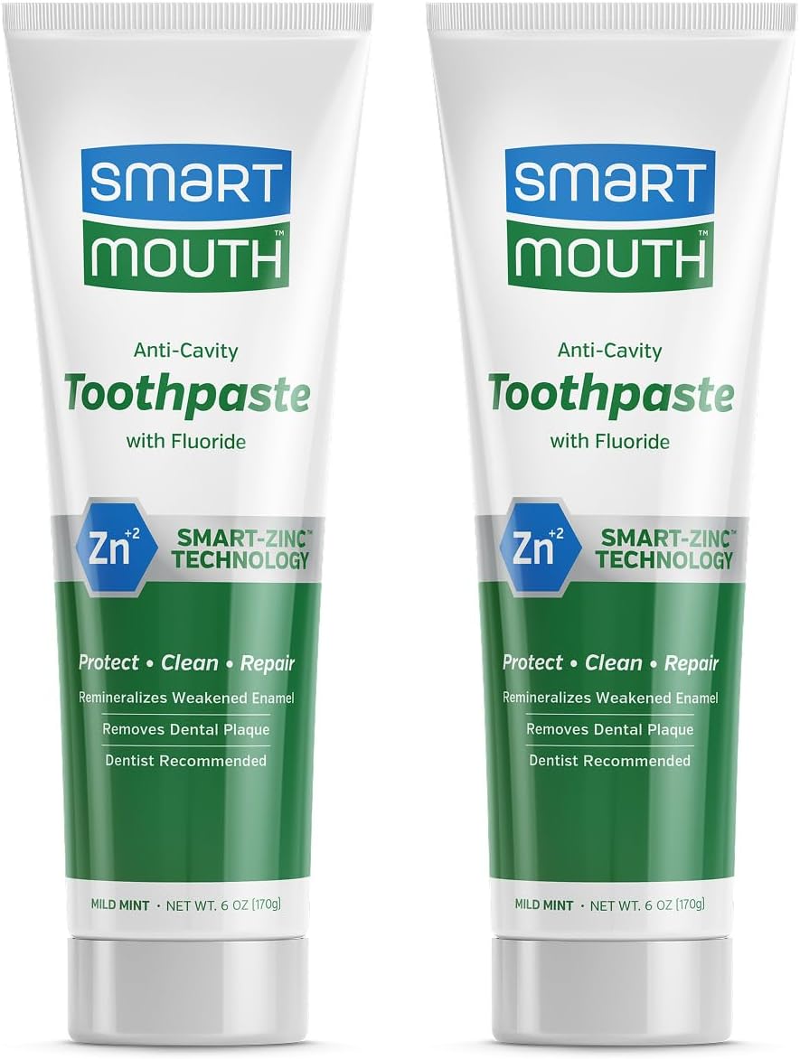 SmartMouth Anti-Cavity + Zinc Toothpaste - Fluoride Toothpaste for Cavity Prevention - Remineralizes Enamel - Sensitive Whitening - Alcohol-Free