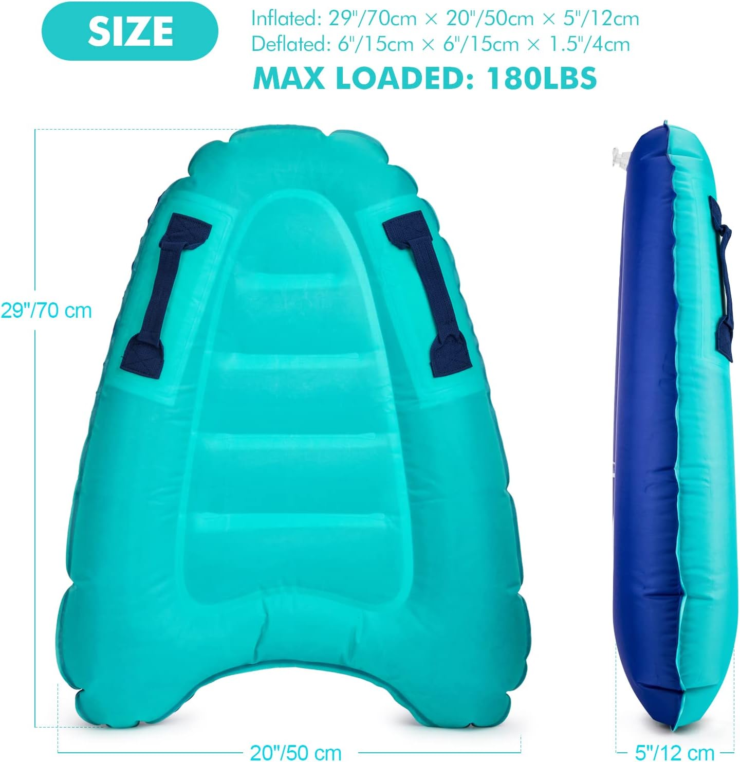 Inflatable Boogy Boards for Beach Travel Toys, 30” Cavas Slip Slide Water Park Body Surfing Board with Handles