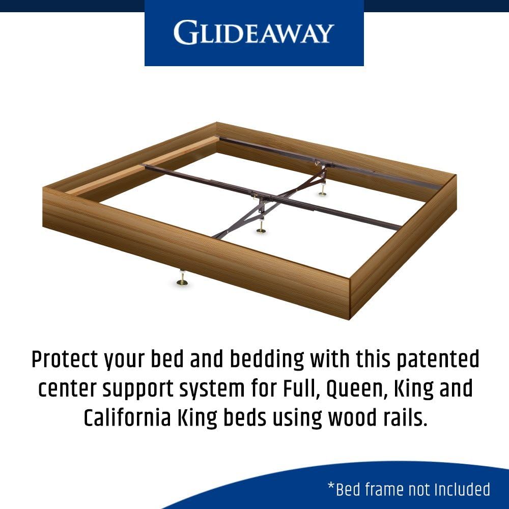Glideaway X-Support Bed Frame Support System, GS-3 XS Model - 3 Cross Rails and 3 Legs - Strong Center Support Base for Full, Queen and King Mattress