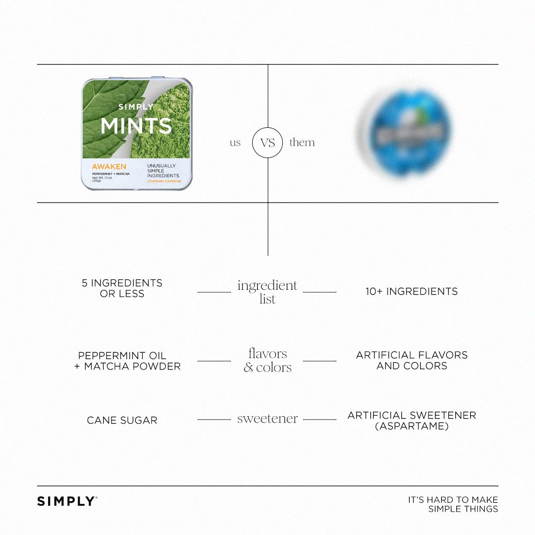 SIMPLY MINTS Natural Peppermint Breath Mints, 6 Pack (180 Pieces), Made With Real Peppermint Oil | Aspartame-Free, Sorbitol-Free, Xylitol-Free, Vegan, Kosher, Non-GMO