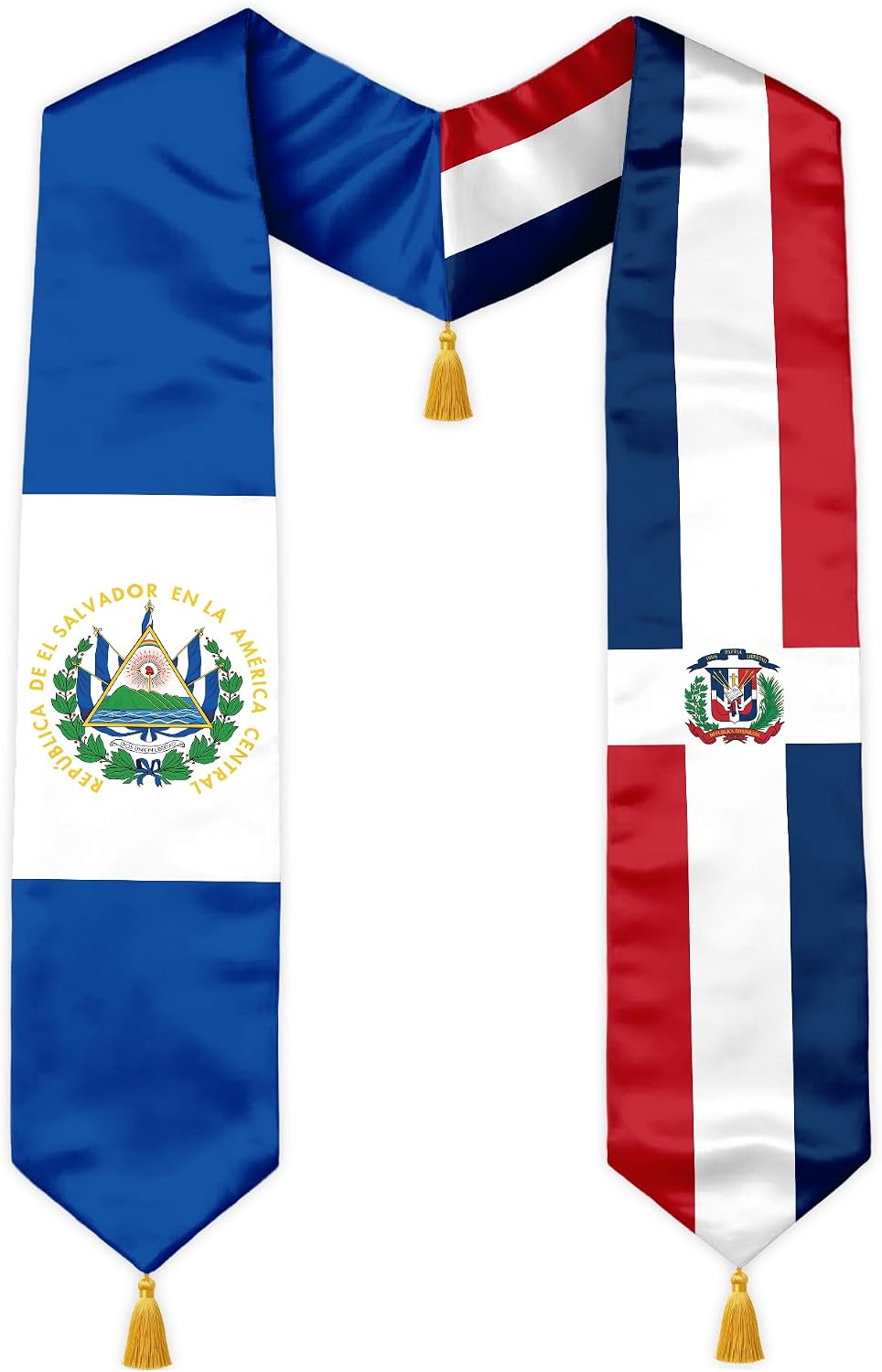 Class of 2026 Dual Flag Graduation Stole with Gold Tassels, Half and Half Country Flag Satin Sash, V-Neck