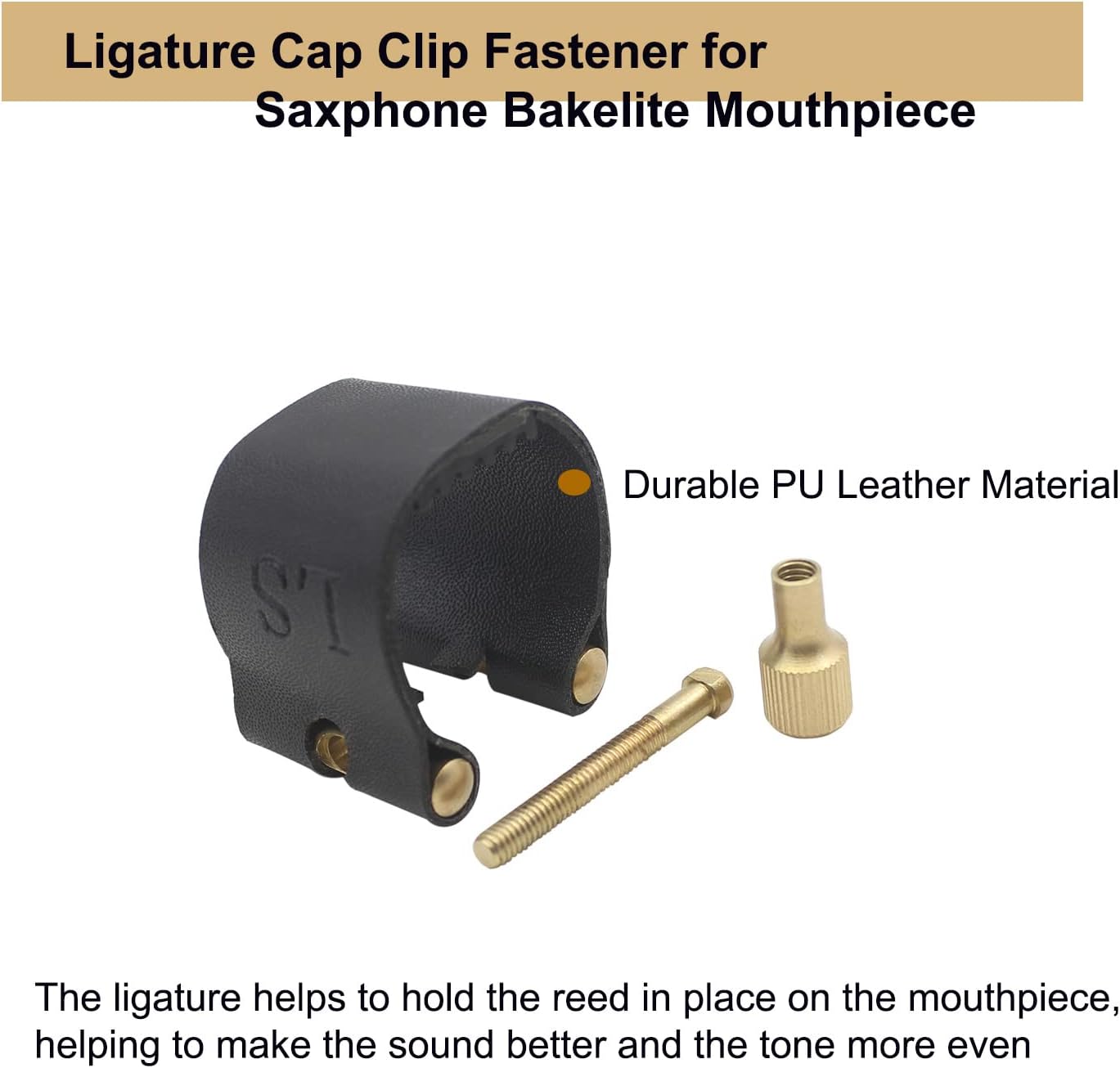 Alto Saxophone Ligature Kit, Metal Ligature and Plastic Cap | for Saxophone Mouthpiece Wind Musical Instruments Accessory for Beginner and Student