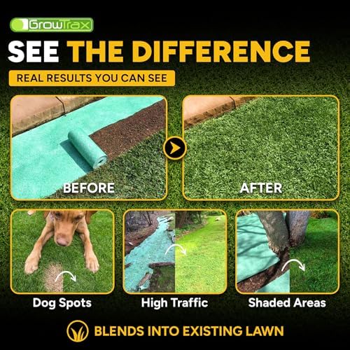 Growtrax Biodegradable Grass Seed Mat - 50 Sq Ft Bermuda Rye | Grass Seed and Fertilizer for Lawns, Dog Patches & Shade, Just Water and Grow