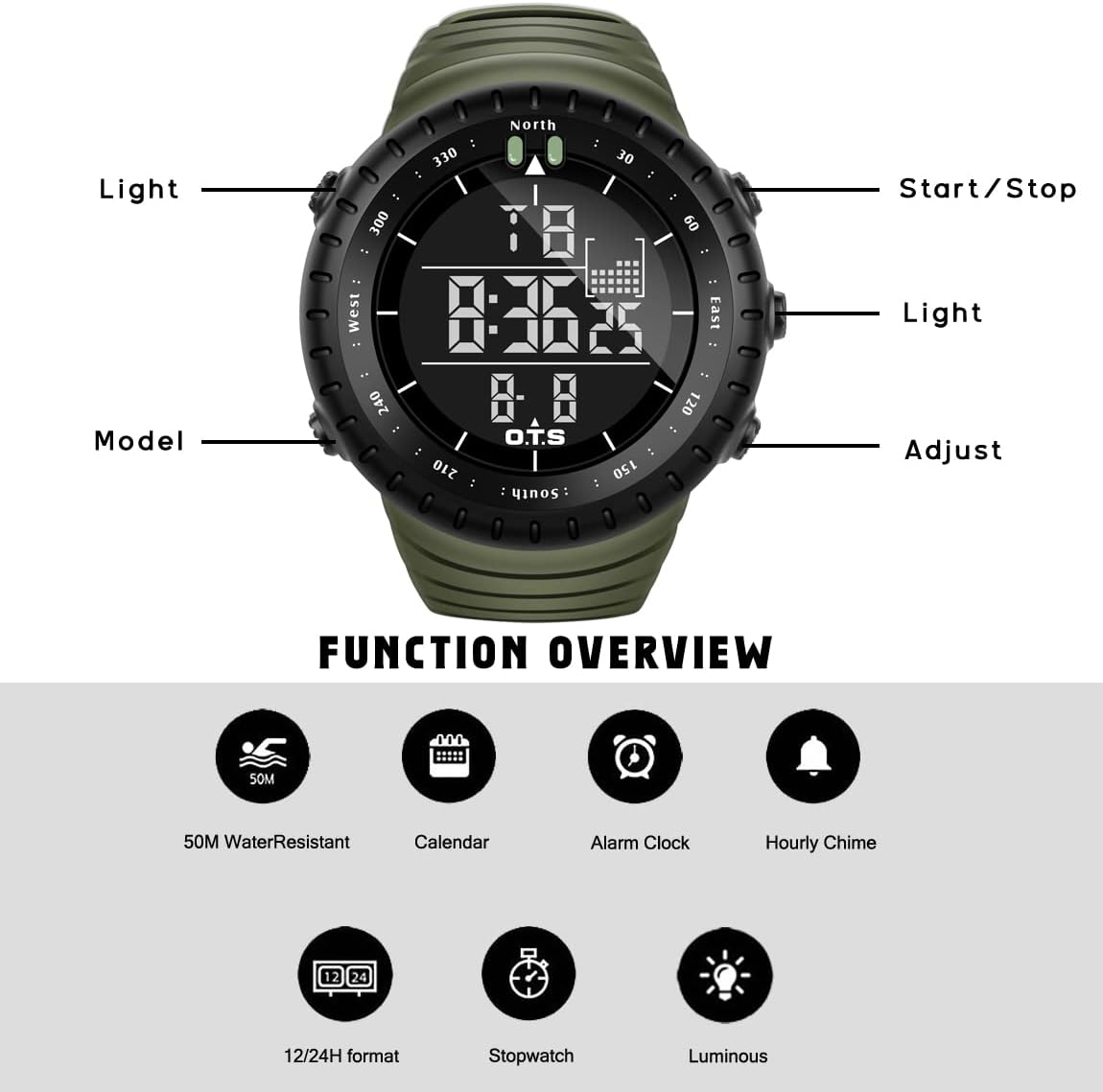 PALADA Men's Digital Sports Watch Waterproof Tactical Watch with LED Backlight Watches for Men