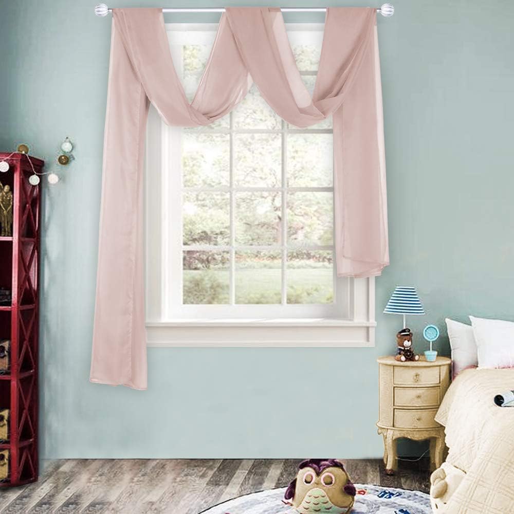 HUTO Light Pink Sheer Window Scarf Valances for Girls Room Sheer Soft Voile Curtain Scarves for Wedding Party 216 Extra Long