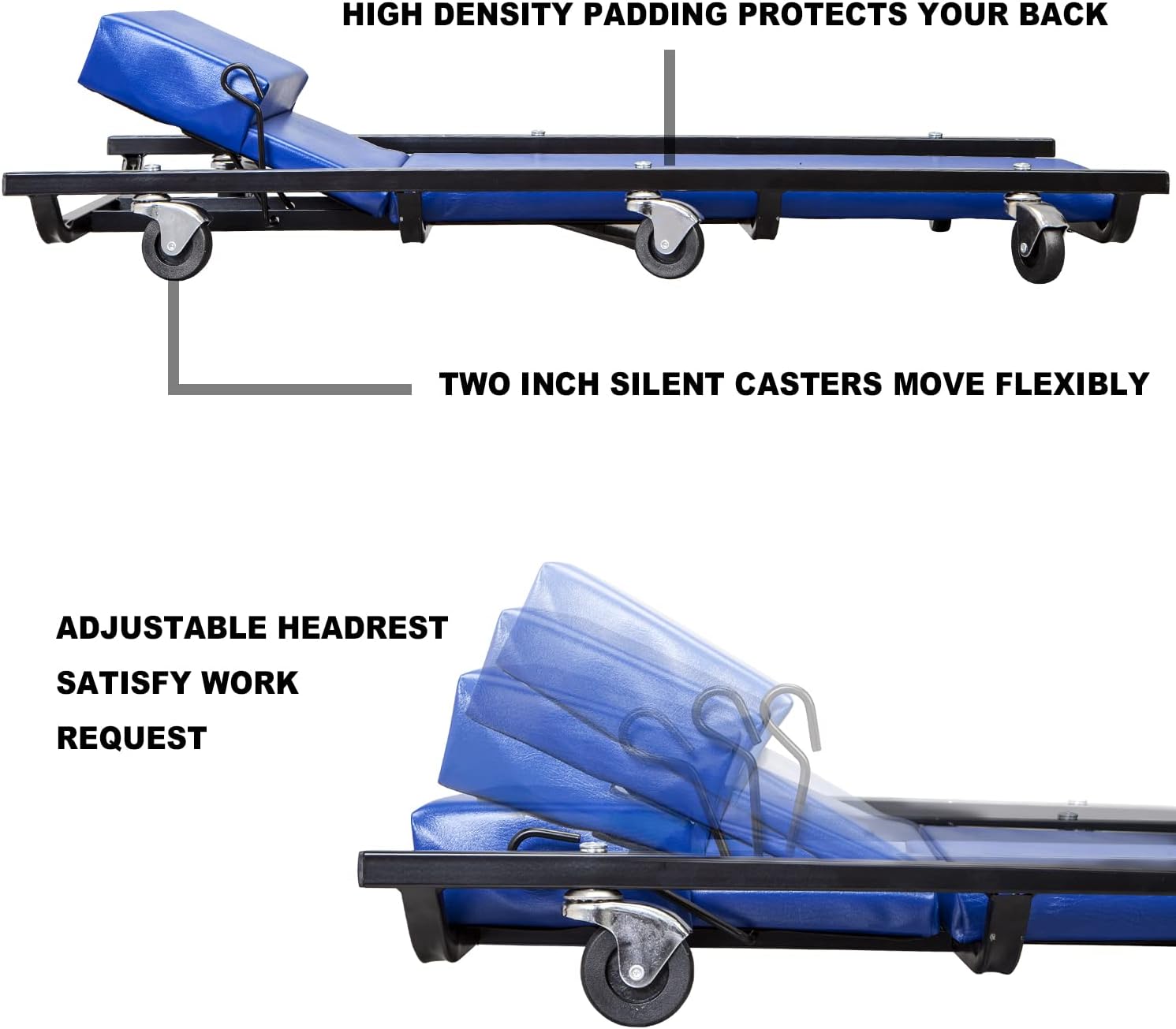 BIG RED TR6452 Torin Rolling Garage/Shop Creeper: 40" Padded Mechanic Cart with Adjustable Headrest and 6 Casters, Red