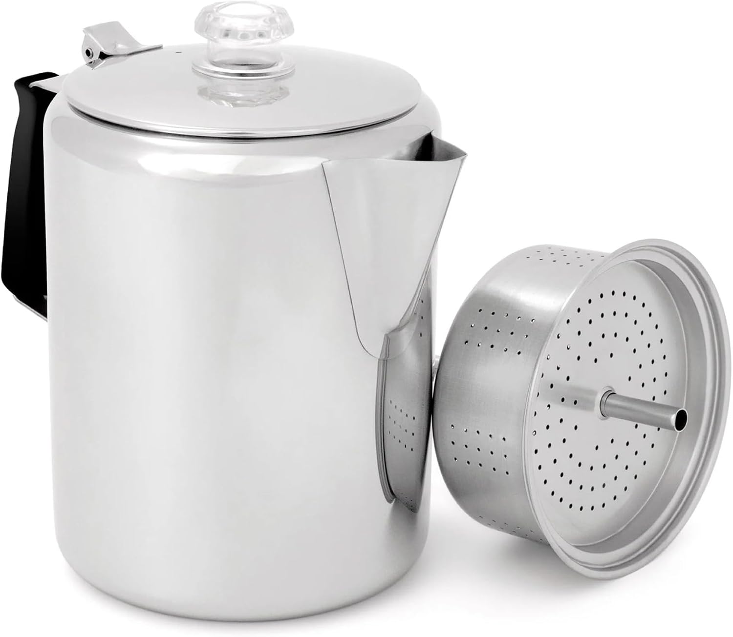 GSI Outdoors Percolator Coffee Pot I Glacier Stainless Steel with Silicone Handle for Camping, Backpacking, Travel, RV & Hunting - Stove Safe