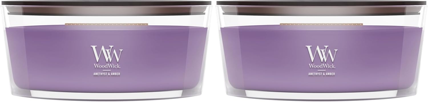 WoodWick Lavender Spa Gifts for Women and Men, 9.7 oz Medium Hourglass Candle with Crackling Wick
