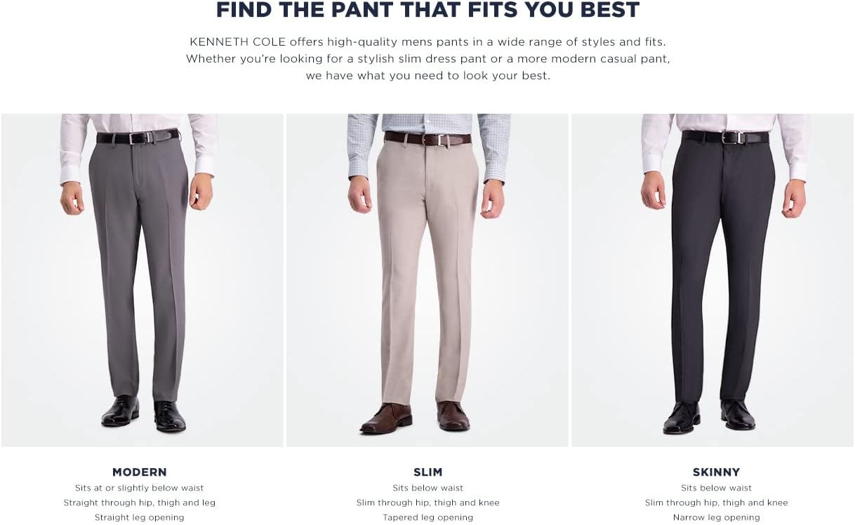 Kenneth Cole Reaction Men's Comfort Slim Fit Flat Front Dress Pant, Dark Navy, 38W x 30L