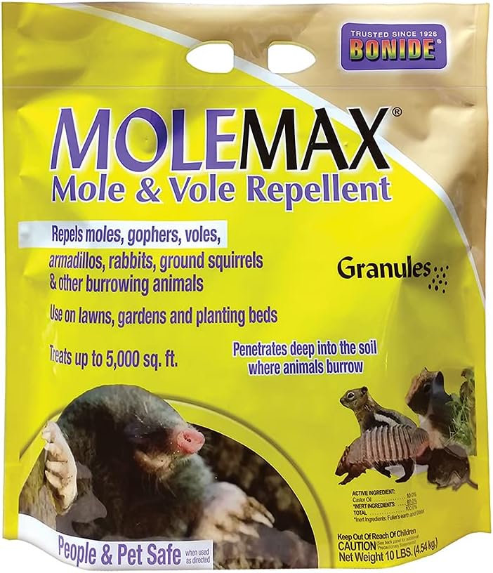 Bonide MOLEMAX Mole & Vole Repellent Granules, 5 lbs. Ready-to-Use, Outdoor Lawn & Garden Mole Control, People & Pet Safe