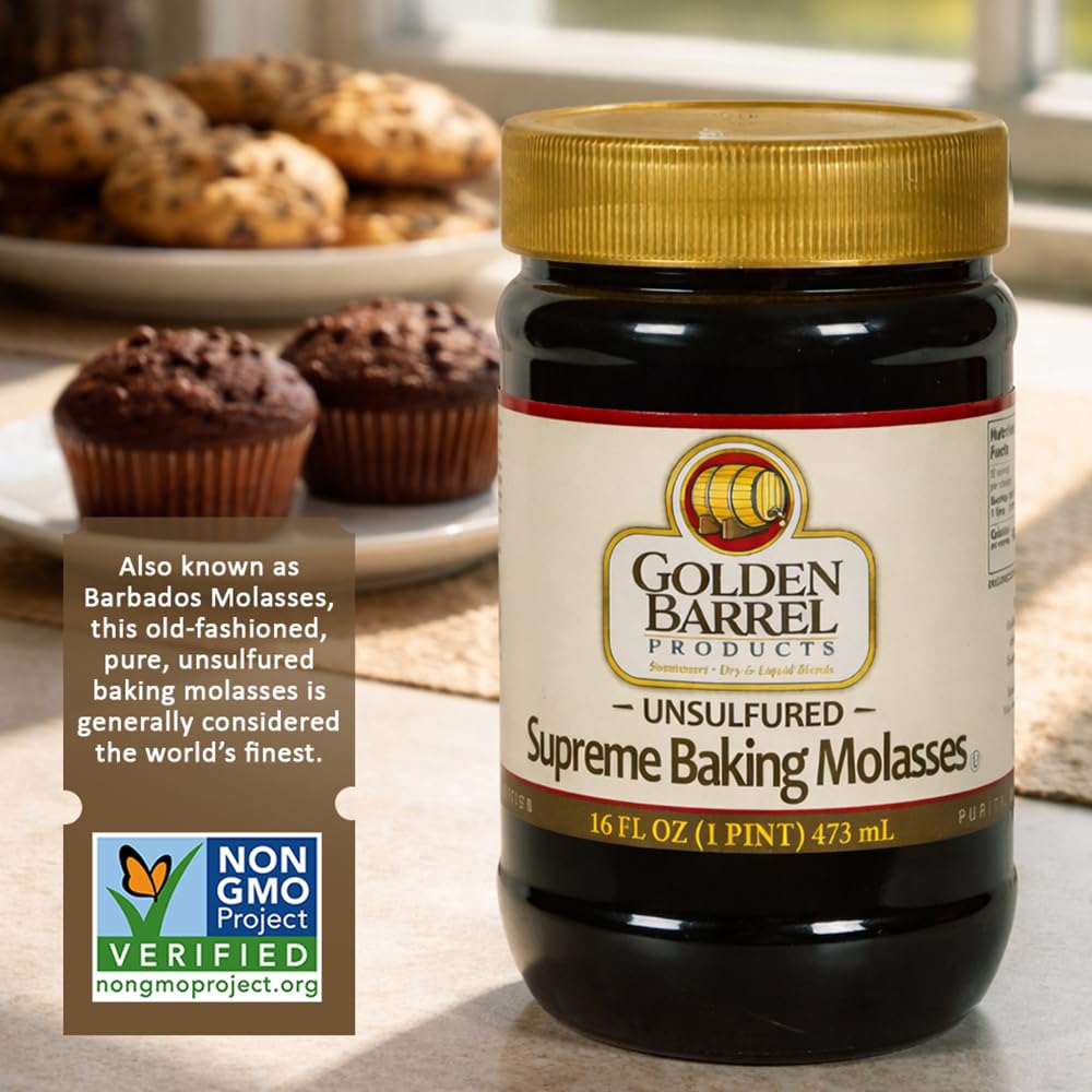 Golden Barrel Unsulfured Blackstrap Molasses, Bulk 128 oz Jug, Rich Robust Molasses for Baking, Cooking & Marinades
