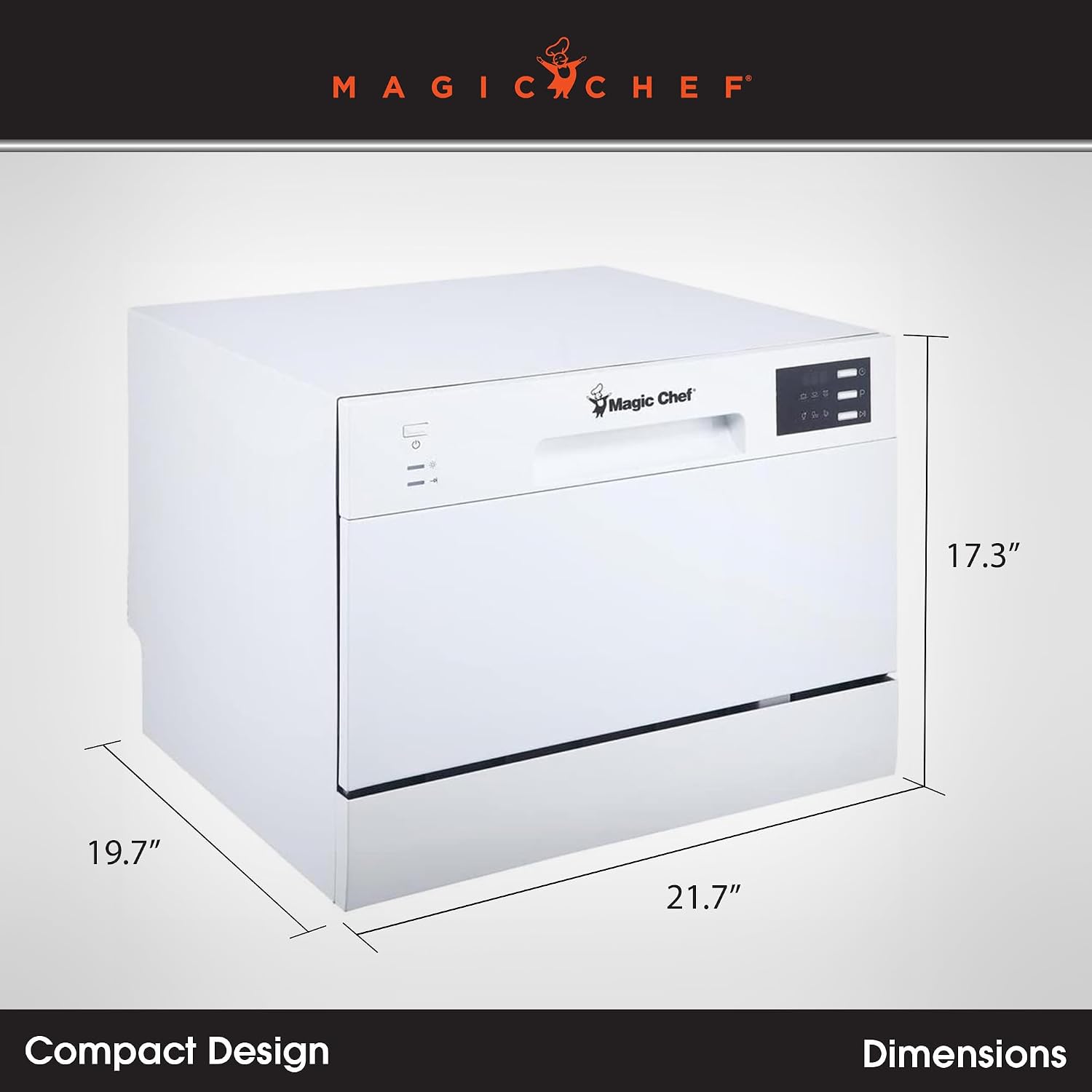 Magic Chef Compact Countertop Dishwasher, Portable Mini Dish Washing Machine for Kitchen Counter, 6 Plate Washer Capacity