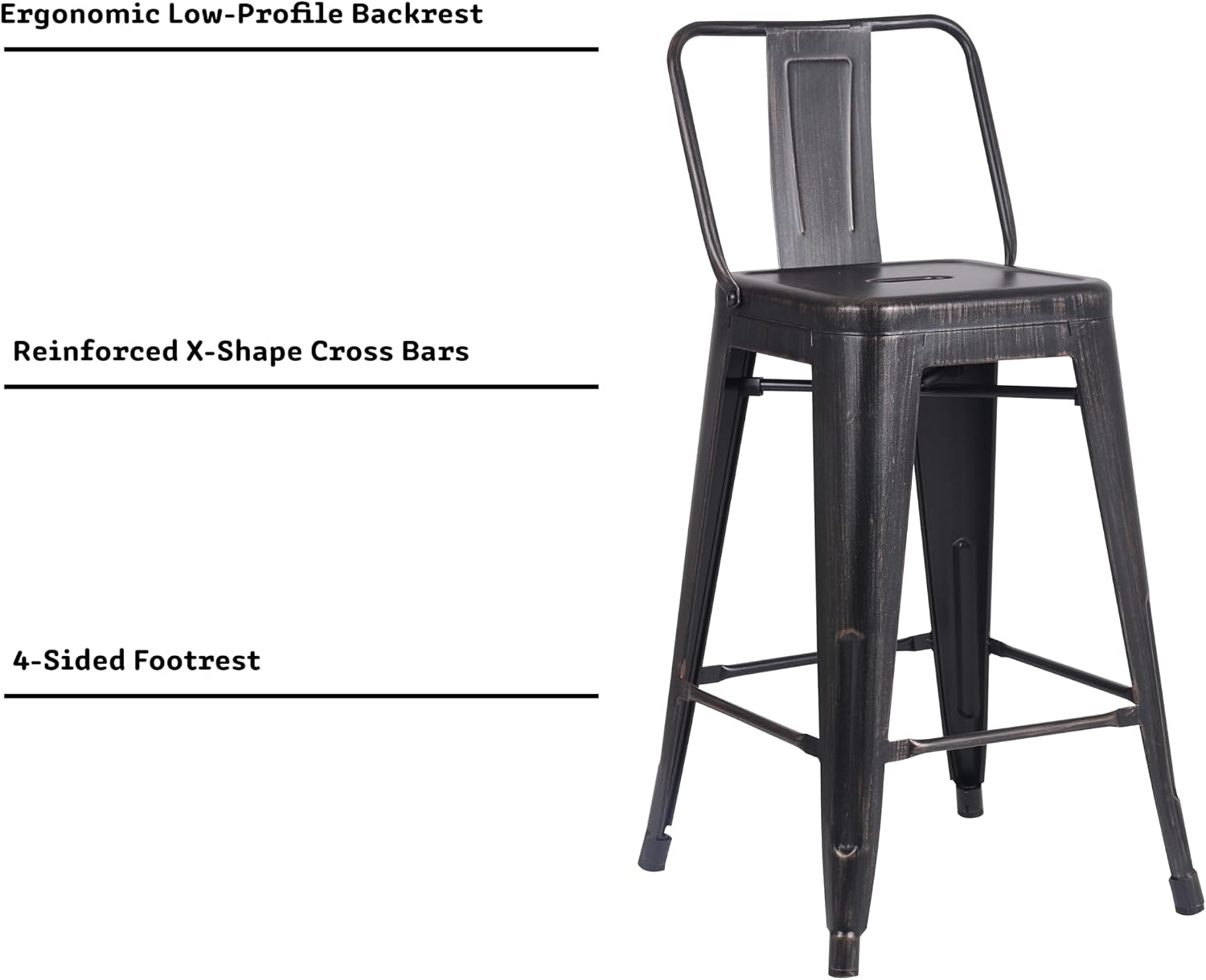 AC Pacific 30” Metal Barstool Set of 2 – Country Rustic Style with Low Back, Lightweight & Sturdy Build, Easy Assembly – Matte Black