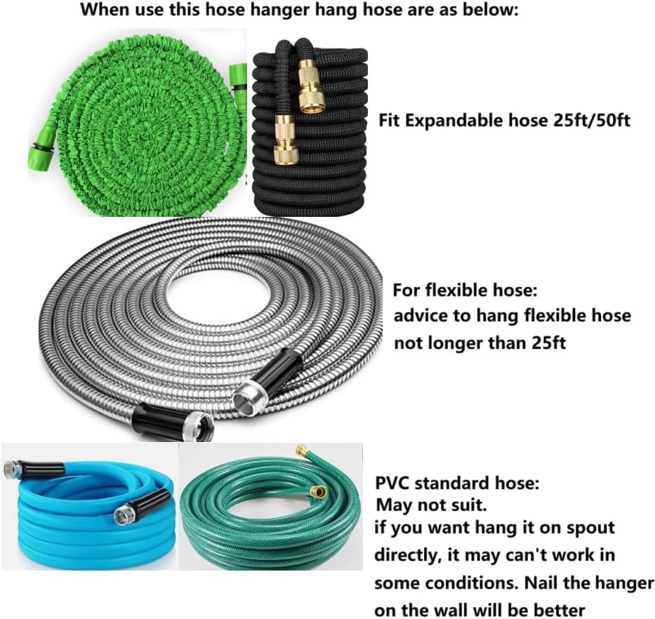 Garden Hose Hanger - Heavy Duty Metal Holder for 50ft/25ft Expandable Hose, Supports 110lbs - Portable Garage Storage